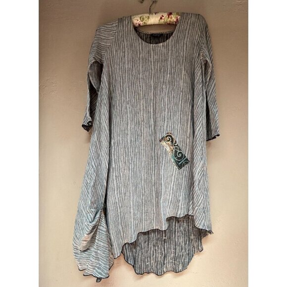 Lee Andersen Womens Gray Striped Asymmetric Dress XS Lagenlook Art To Wear USA